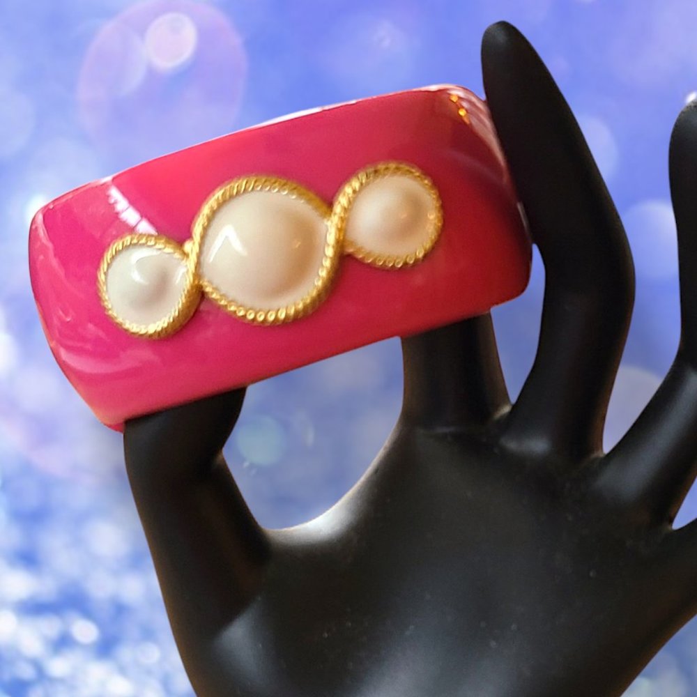Hot Pink Clamper Bracelet with Pearlized Double-Infiity Motif
